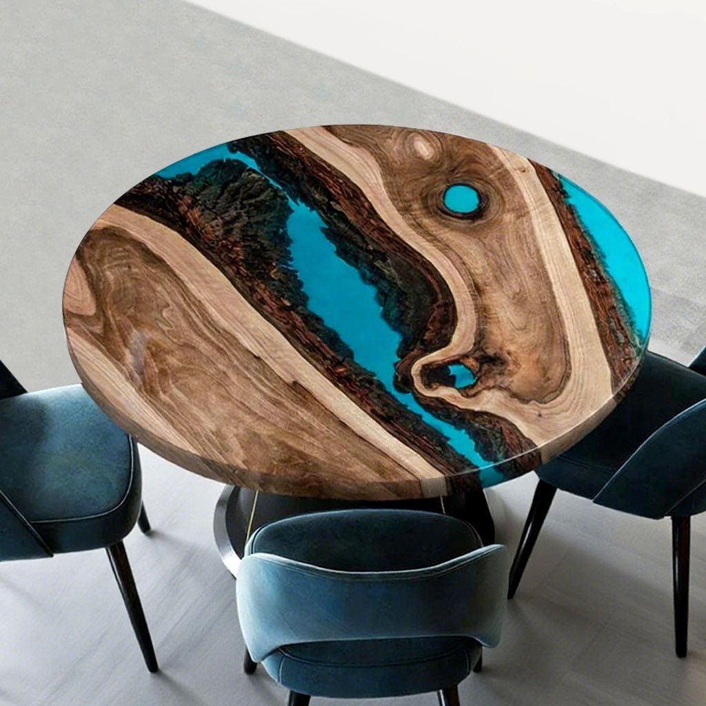 Elite Custom Walnut Turquoise Blue Epoxy Resin Round Table ECT - 30 - Elitecustomtable