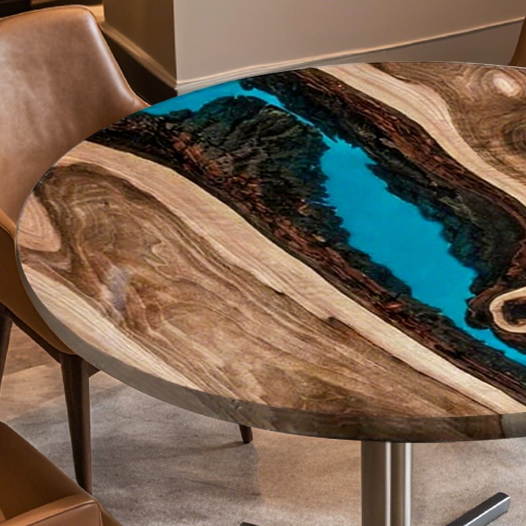 Elite Custom Walnut Turquoise Blue Epoxy Resin Round Table ECT - 30 - Elitecustomtable