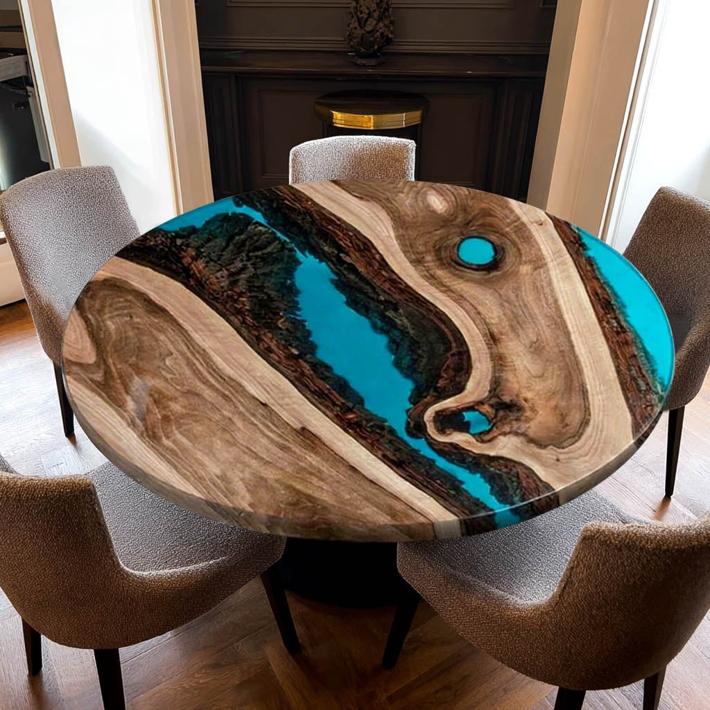 Elite Custom Walnut Turquoise Blue Epoxy Resin Round Table ECT - 30 - Elitecustomtable