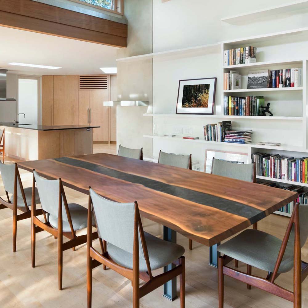 Elite Custom Walnut Wood Live Edge Walnut Black Epoxy Conference Table ECT - 52 - Elitecustomtable