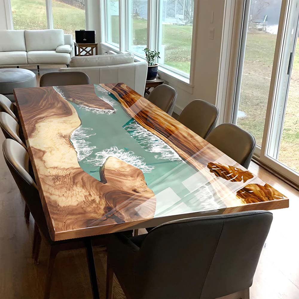 Elite Custom Weeki Wachee Kayak River Walnut Epoxy Resin Dining & Conference Table ECT - 94 - Elitecustomtable