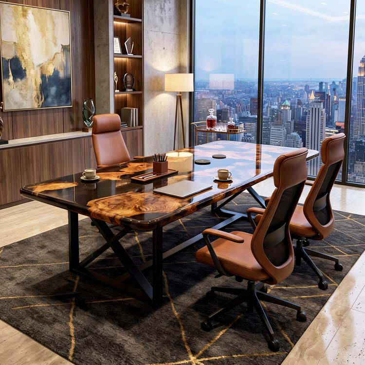 Elite Dining Table with Black Transparent Resin and Golden Camphor Inlay ECT - 223 - Elitecustomtable