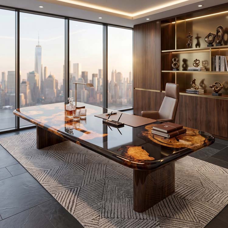 Elite Dining Table with Black Transparent Resin and Golden Camphor Inlay ECT - 223 - Elitecustomtable