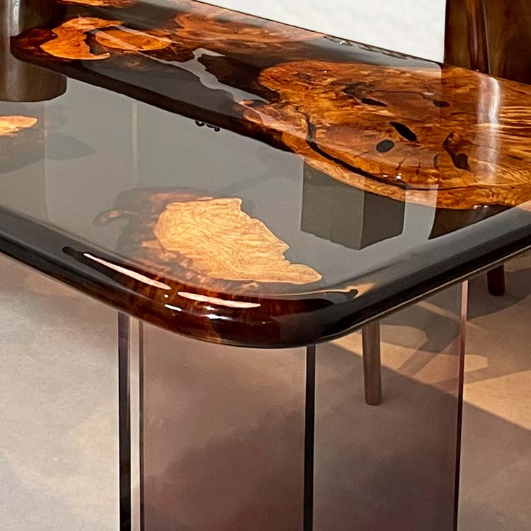 Elite Dining Table with Black Transparent Resin and Golden Camphor Inlay ECT - 223 - Elitecustomtable