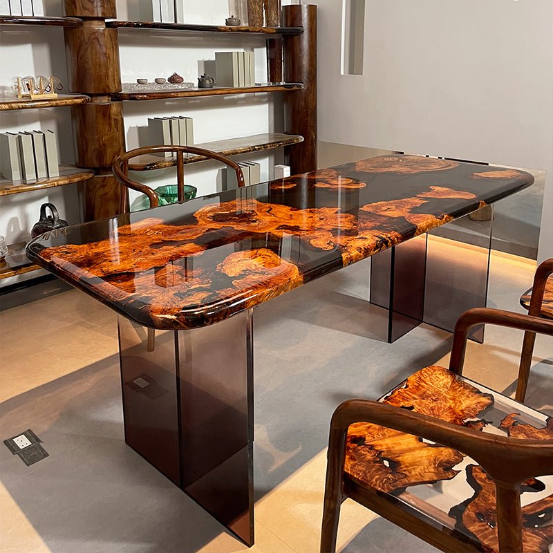 Elite Dining Table with Black Transparent Resin and Golden Camphor Inlay ECT - 223 - Elitecustomtable