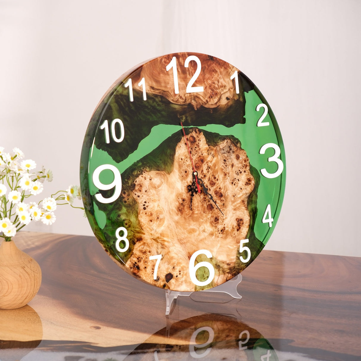 Elite Handmade Green Epoxy & Poplar Wood Wall Clock EWC - 13 - 16'' - Elitecustomtable