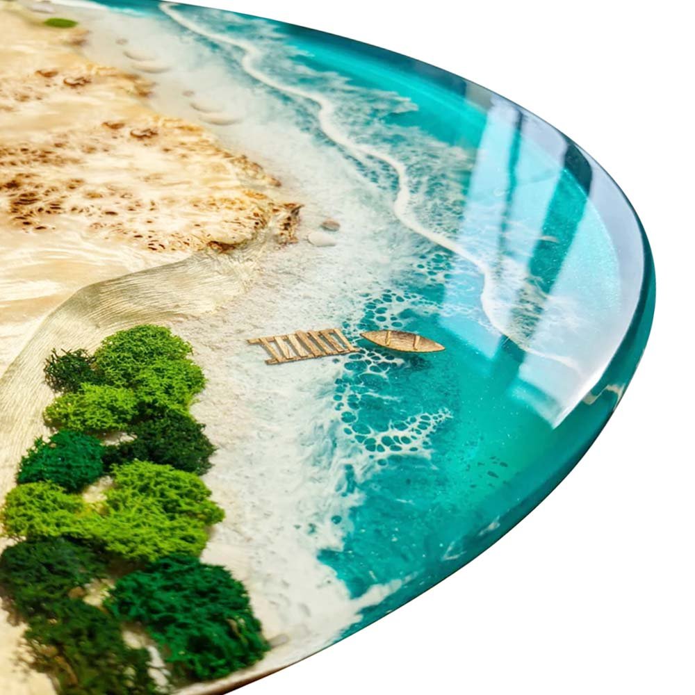Elite Island Beach Poplar & Turquoise Epoxy Coffee Round Table ECT - 45 - Elitecustomtable