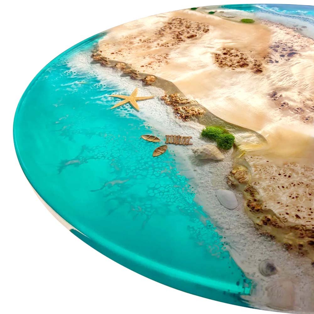 Elite Island Beach Poplar & Turquoise Epoxy Coffee Round Table ECT - 45 - Elitecustomtable