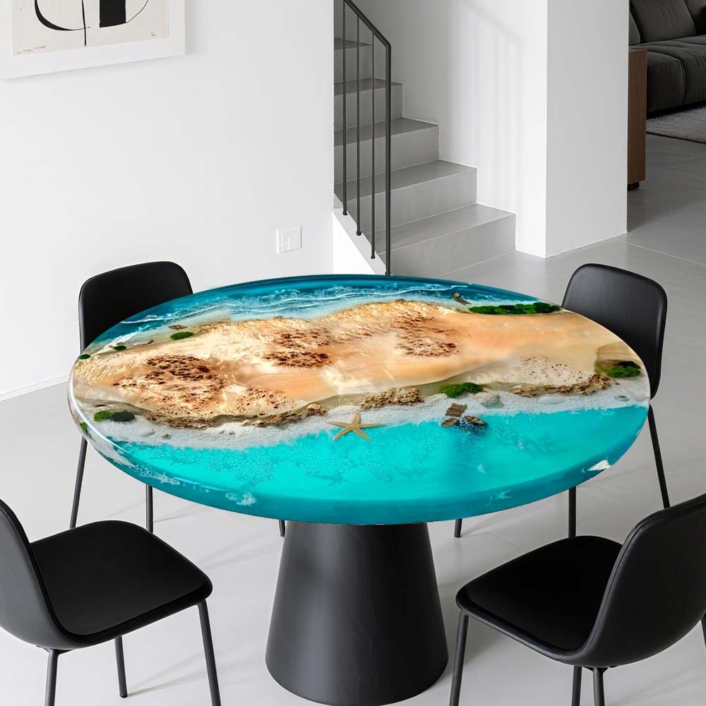 Elite Island Beach Poplar & Turquoise Epoxy Coffee Round Table ECT - 45 - Elitecustomtable
