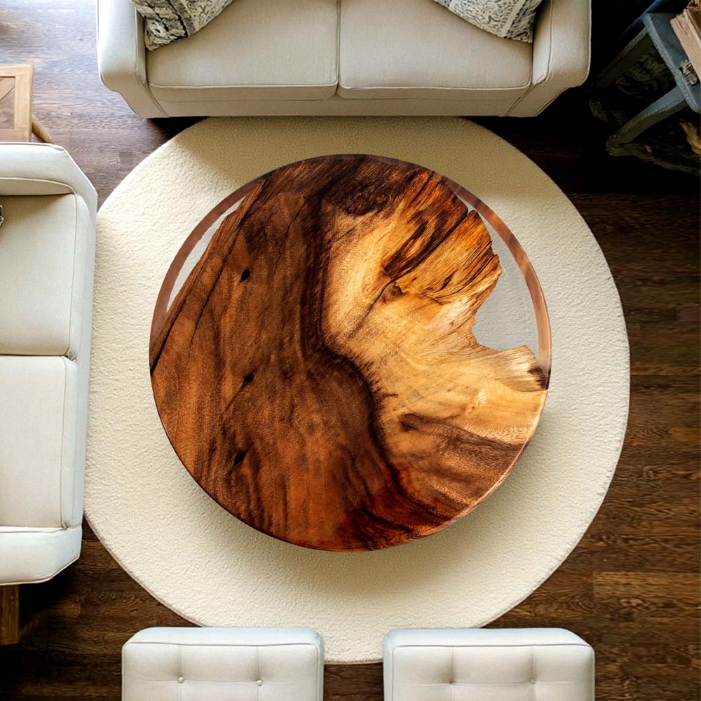 Elite Large Walnut Wood with Transparent Epoxy Resin Round Table ECT - 171 - Elitecustomtable