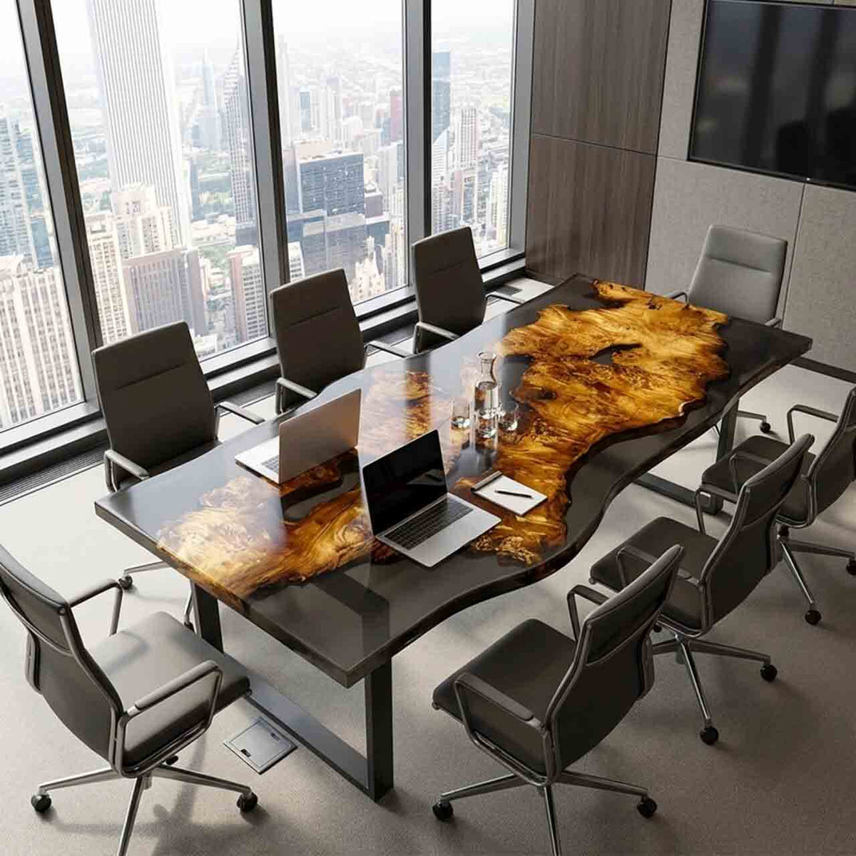 Elite Live Edge Golden Camphor Black Epoxy Resin Table ECT-221 - Elitecustomtable