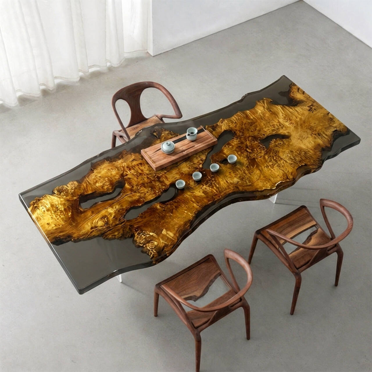 Elite Live Edge Golden Camphor Black Epoxy Resin Table ECT-221 - Elitecustomtable