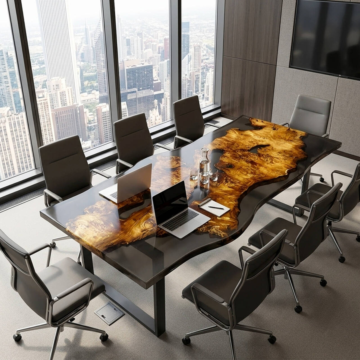 Elite Live Edge Golden Camphor Black Epoxy Resin Table ECT-221 - Elitecustomtable