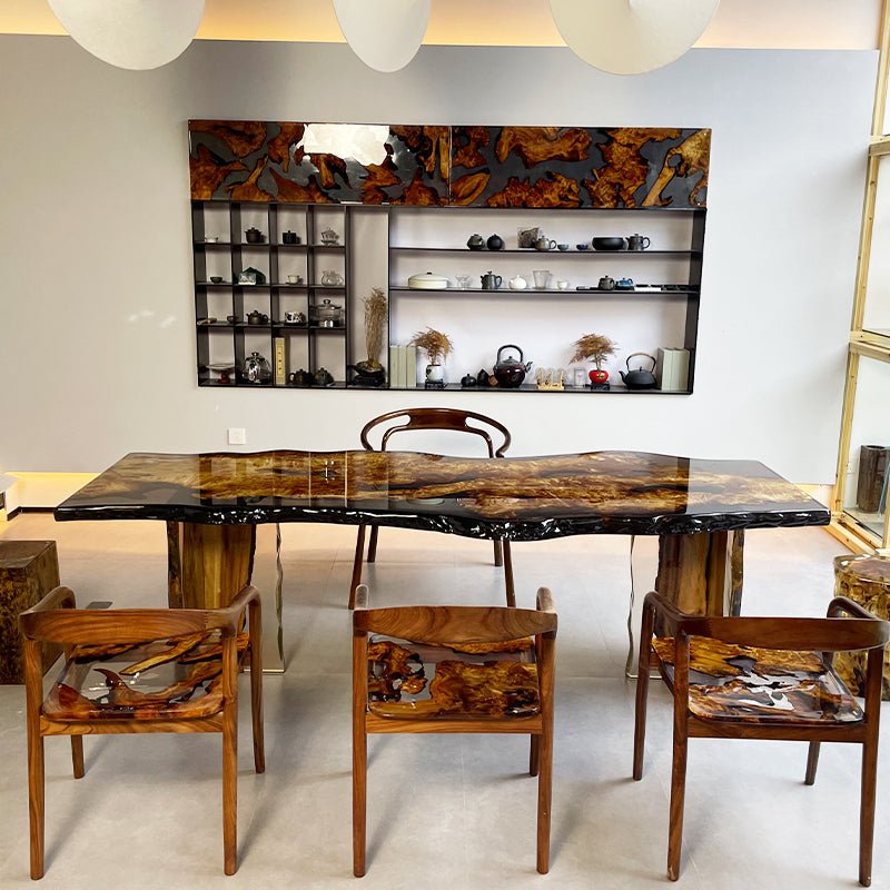 Elite Live Edge Golden Camphor Black Epoxy Resin Table ECT - 221 - Elitecustomtable
