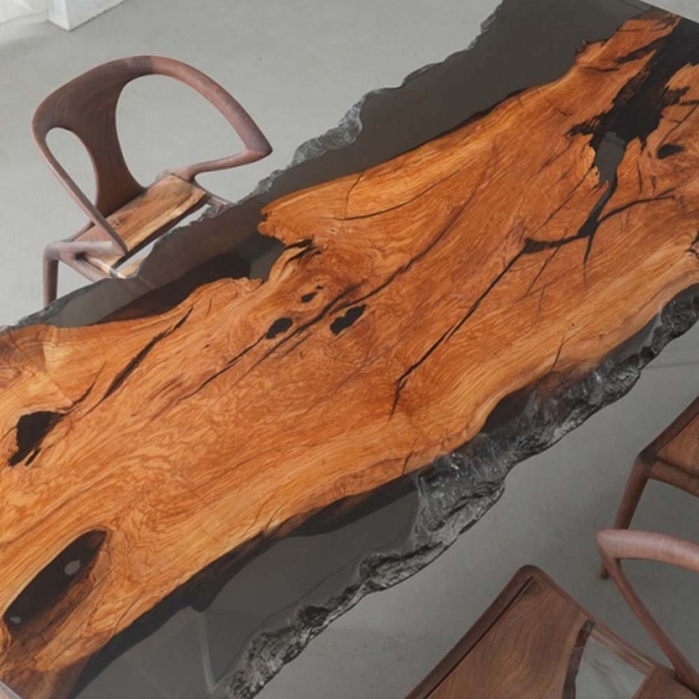 Elite Live - Edge Olive Wood Dining & Office Table with Transparent Black Resin ECT - 228 - Elitecustomtable