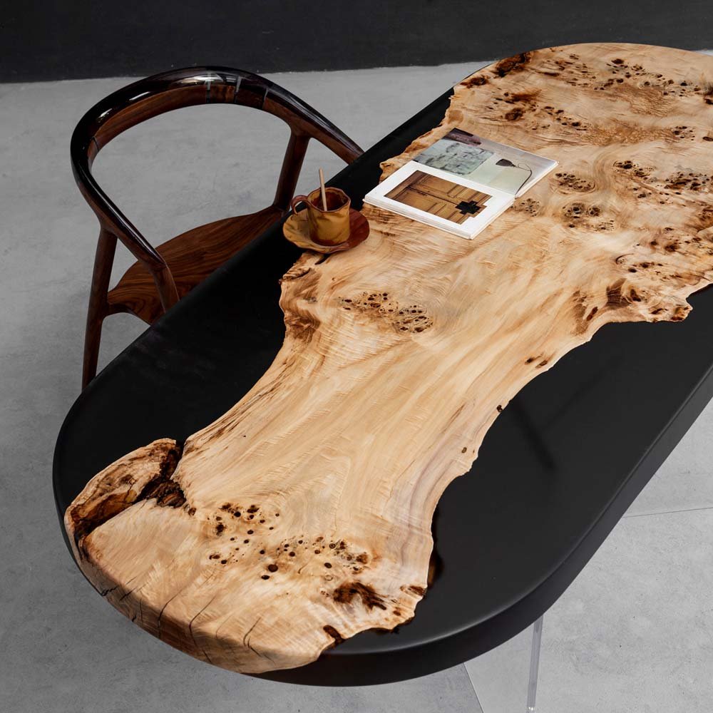 Elite Live Edge Poplar Wood & Gray - Transparent Epoxy Dining Table ECT - 41 - Elitecustomtable