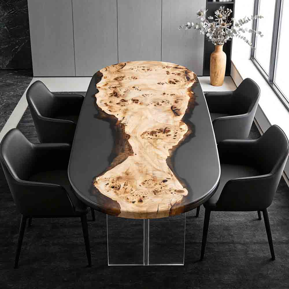 Elite Live Edge Poplar Wood & Gray - Transparent Epoxy Dining Table ECT - 41 - Elitecustomtable