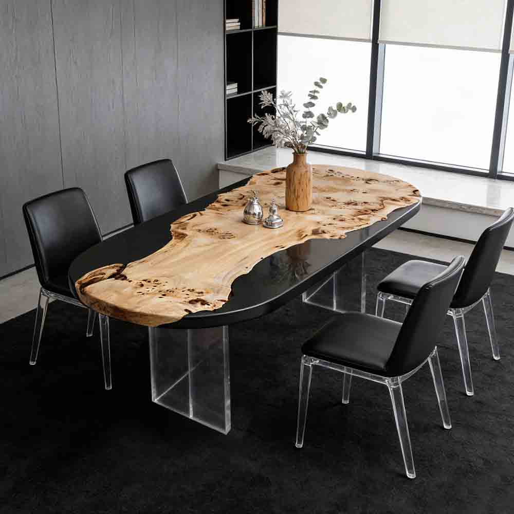 Elite Live Edge Poplar Wood & Gray - Transparent Epoxy Dining Table ECT - 41 - Elitecustomtable