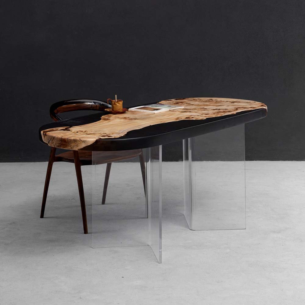 Elite Live Edge Poplar Wood & Gray - Transparent Epoxy Dining Table ECT - 41 - Elitecustomtable