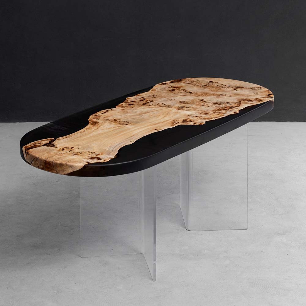 Elite Live Edge Poplar Wood & Gray - Transparent Epoxy Dining Table ECT - 41 - Elitecustomtable