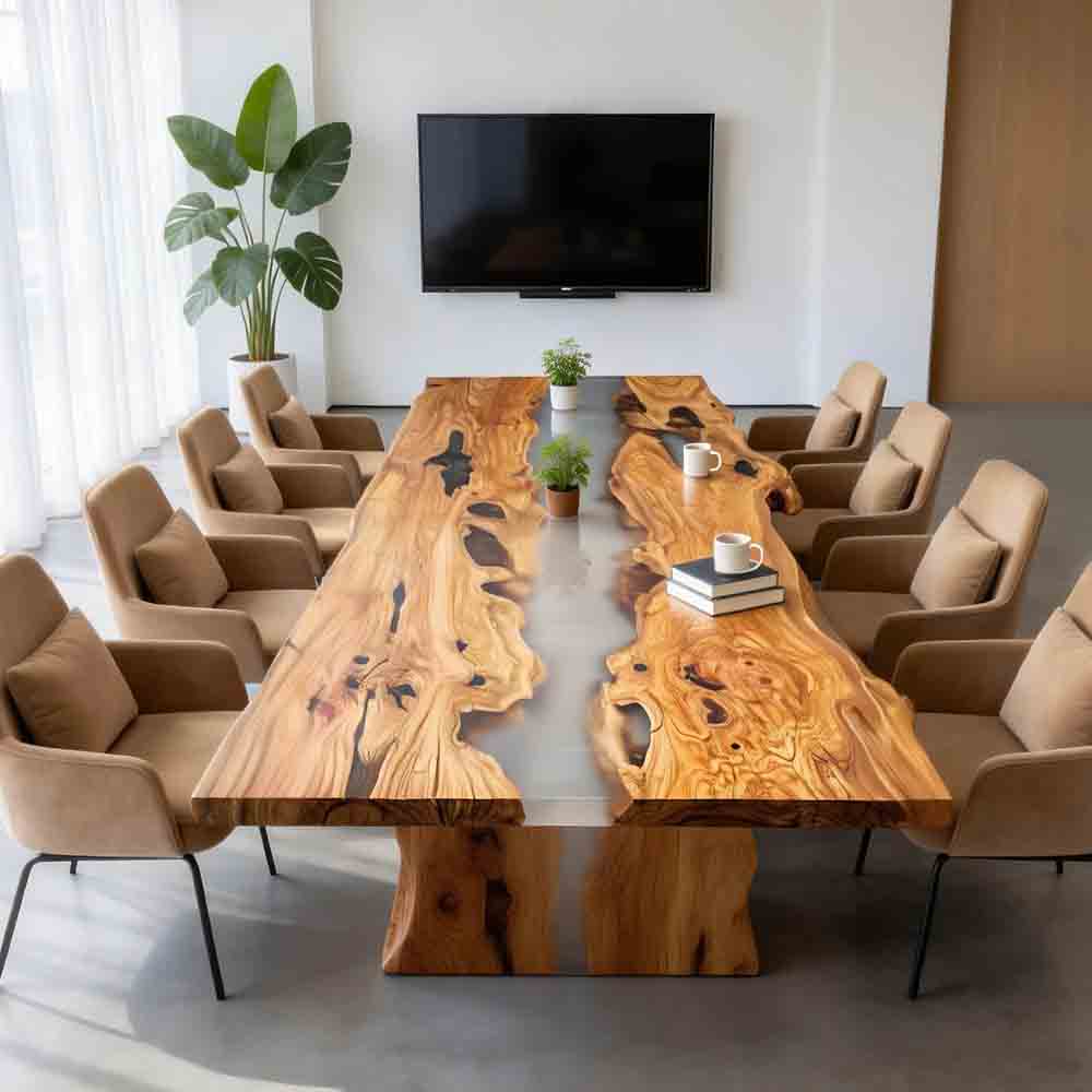 Elite Live Edge Resin Olive Wood Conference Table with Clear Resin ECT - 75 - Elitecustomtable