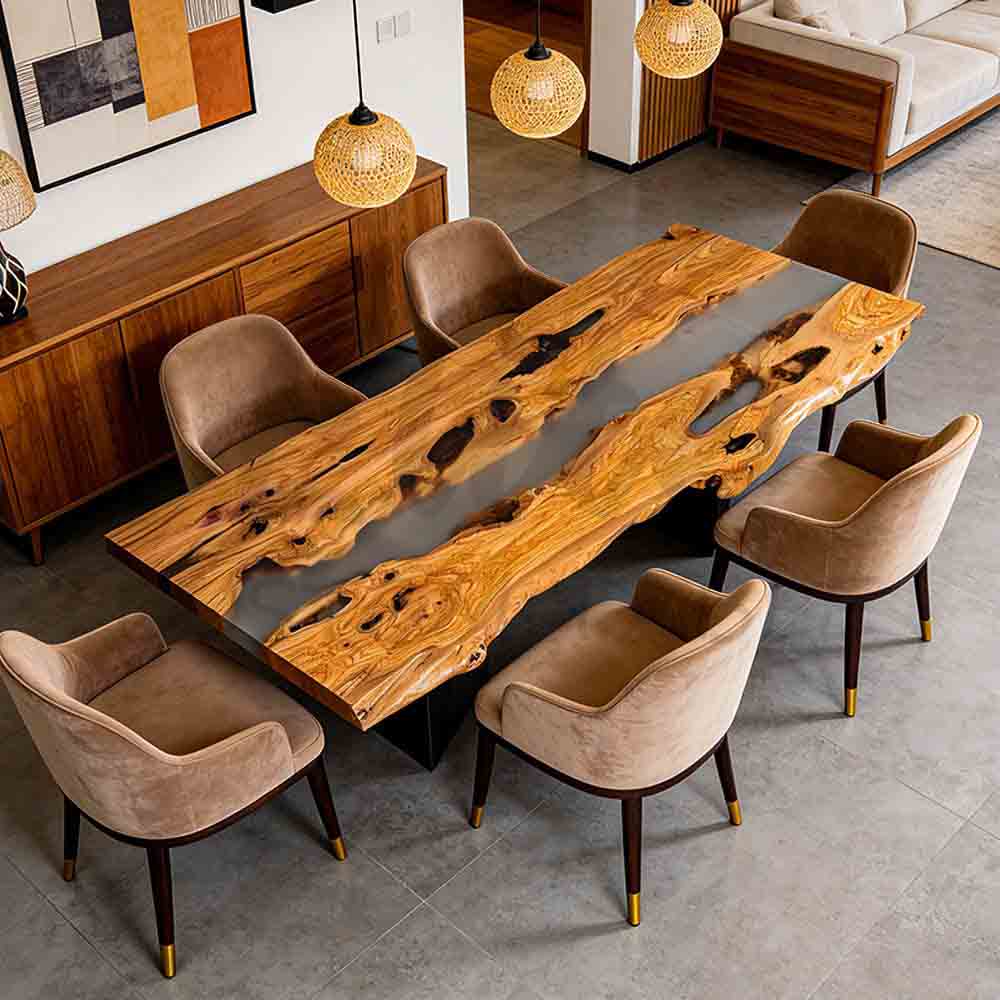 Elite Live Edge Resin Olive Wood Conference Table with Clear Resin ECT - 75 - Elitecustomtable