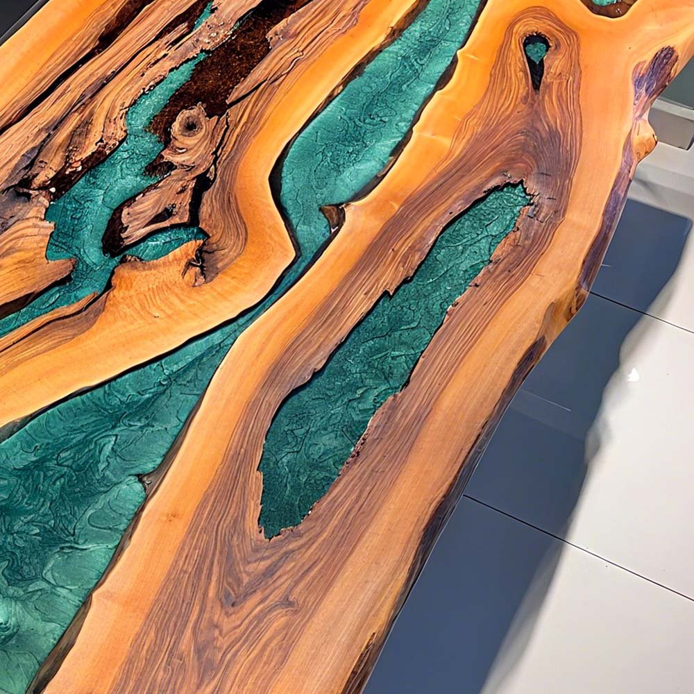 Elite Live - Edge Walnut Wood Dining Table with Green Resin Inlay ECT-220 - Elitecustomtable