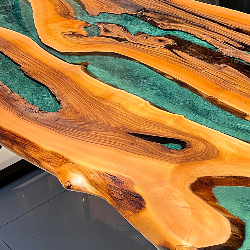 Elite Live - Edge Walnut Wood Dining Table with Green Resin Inlay ECT-220 - Elitecustomtable