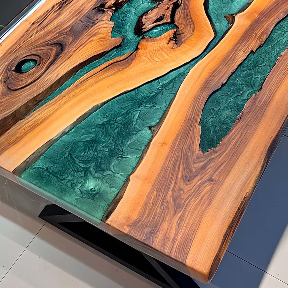 Elite Live - Edge Walnut Wood Dining Table with Green Resin Inlay ECT-220 - Elitecustomtable