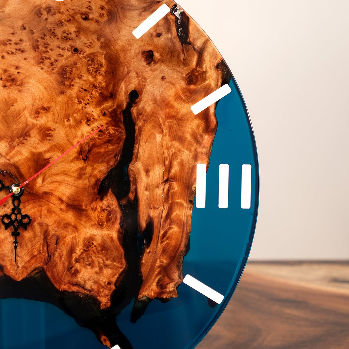 Elite Modern - Rustic Walnut Wall Clock with Blue Epoxy Resin EWC - 11 - 16'' - Elitecustomtable