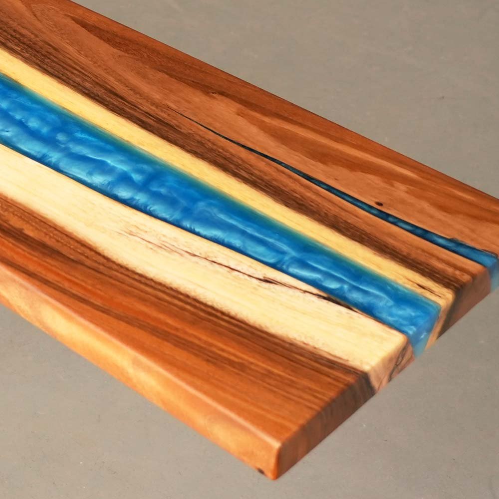 Elite Modern Walnut Counter and Bar Table with Blue Resin Stream ECT - 135 - Elitecustomtable