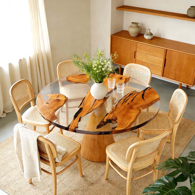 Elite Natural Fragment Design Olive Wood & Clear Epoxy Round Table ECT - 132 - Elitecustomtable