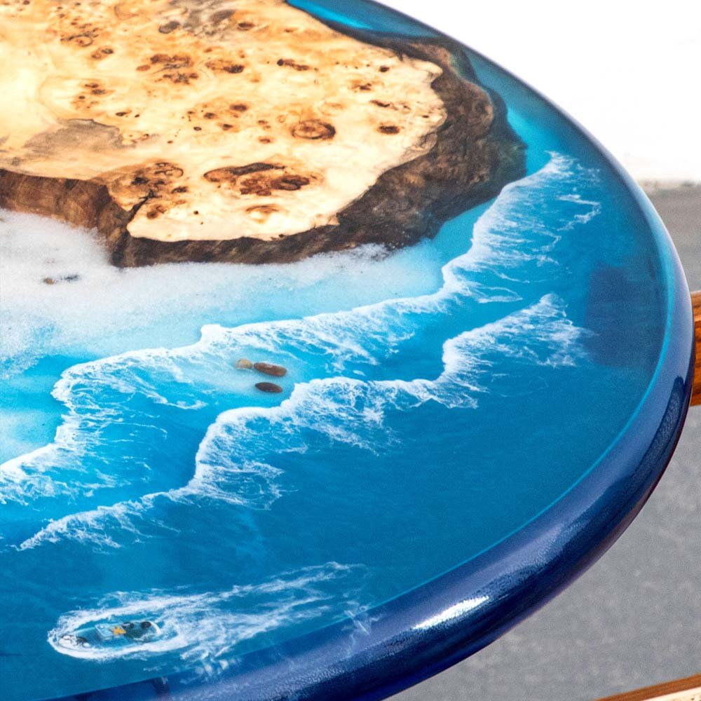 Elite Natural Poplar & Beach Scene Epoxy Resin Round Table ECT - 170 - Elitecustomtable