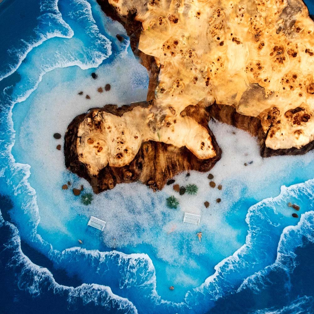 Elite Natural Poplar & Beach Scene Epoxy Resin Round Table ECT - 170 - Elitecustomtable