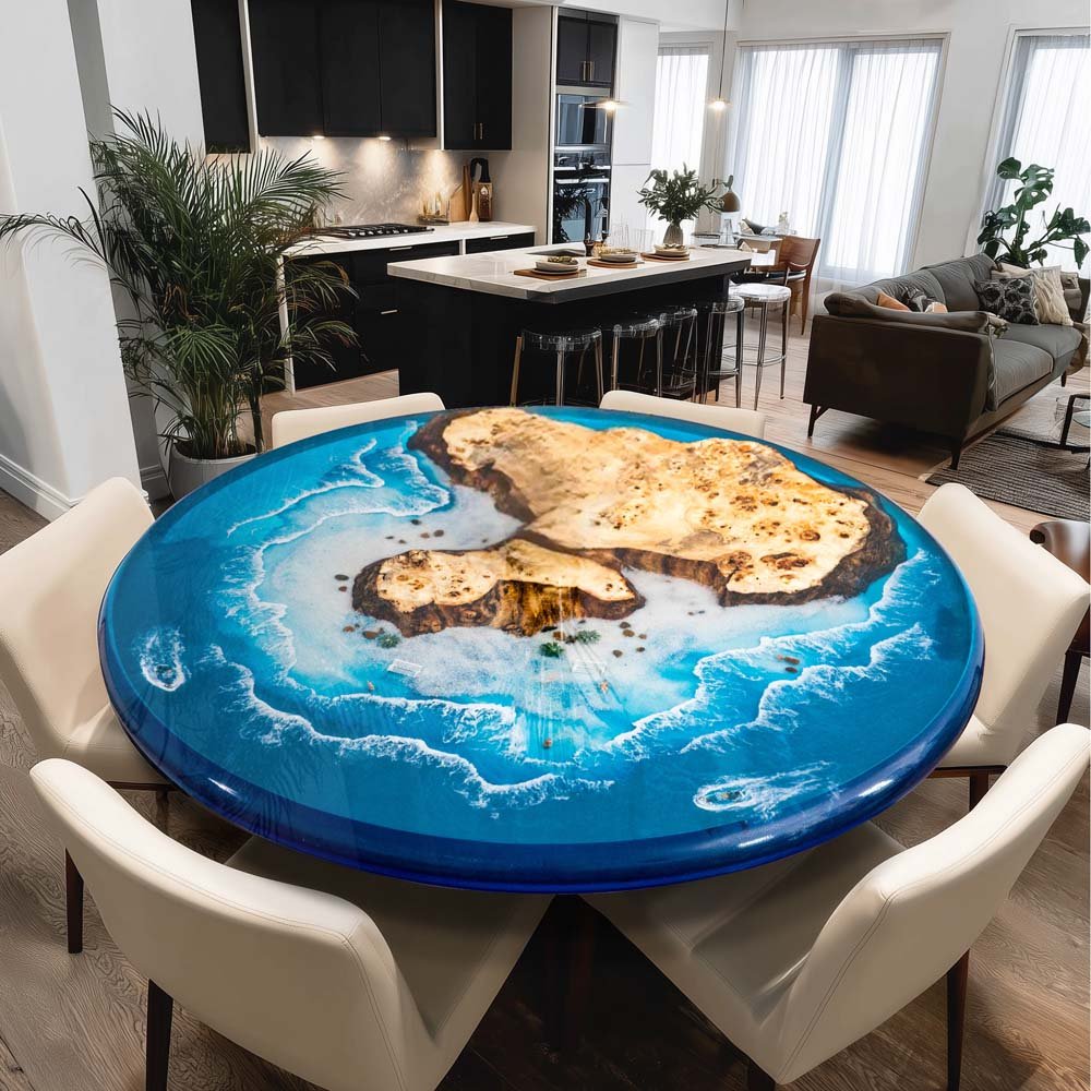 Elite Natural Poplar & Beach Scene Epoxy Resin Round Table ECT-170 ...