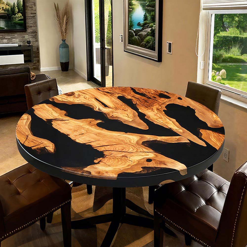 Elite Olive Wood & Black Epoxy Round Table ECT - 127 - Elitecustomtable