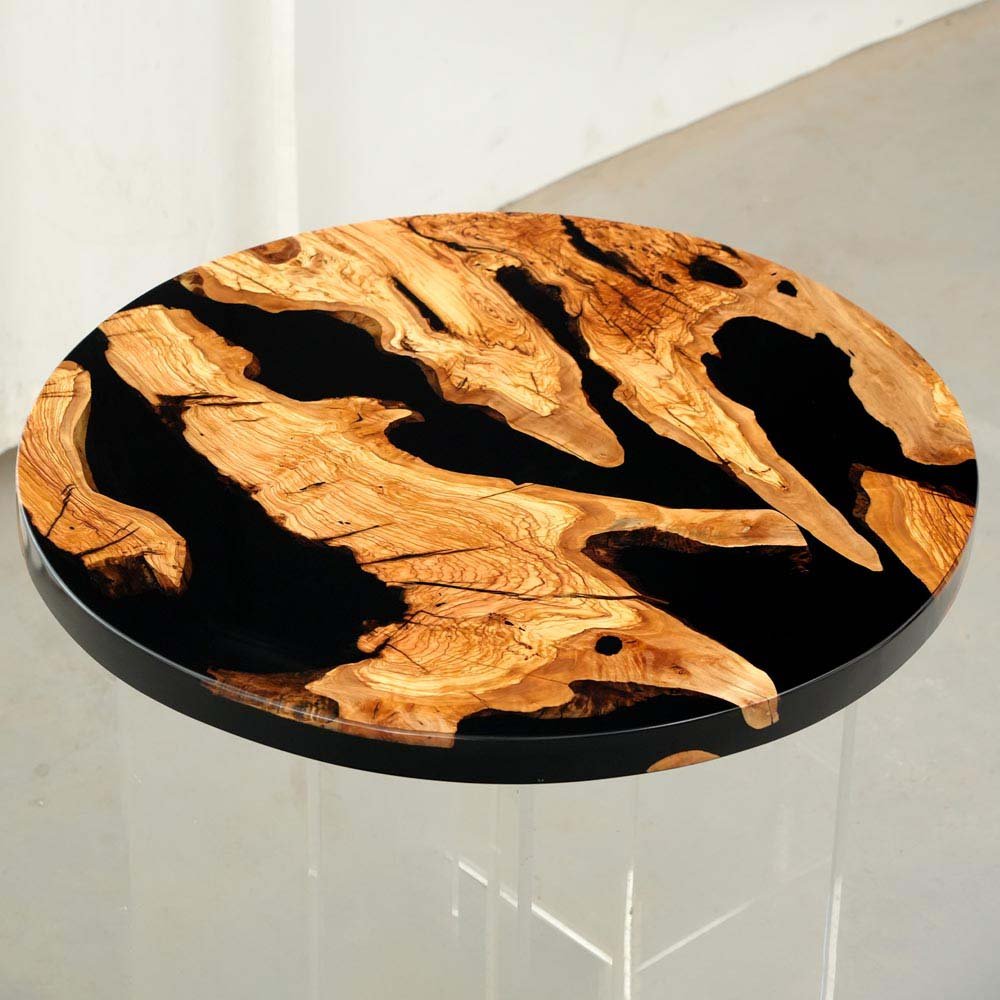 Elite Olive Wood & Black Epoxy Round Table ECT - 127 - Elitecustomtable