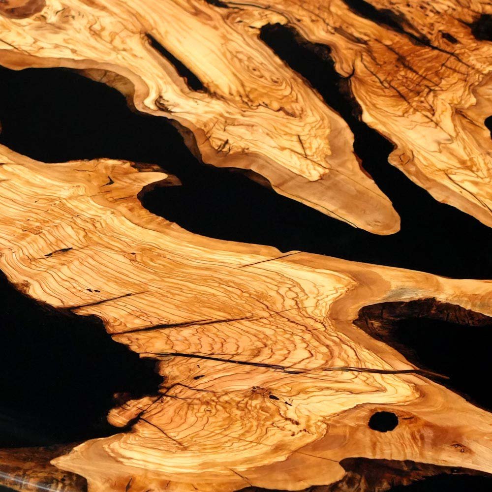 Elite Olive Wood & Black Epoxy Round Table ECT - 127 - Elitecustomtable