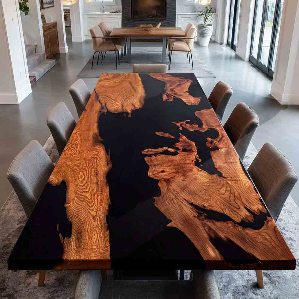 Elite Olive Wood & Black Resin River - Style Dining & Conference Table ECT - 213 - Elitecustomtable