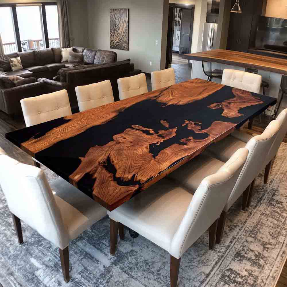 Elite Olive Wood & Black Resin River - Style Dining & Conference Table ECT - 213 - Elitecustomtable