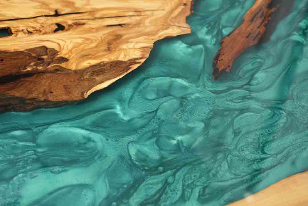 Elite Olive Wood & Emerald - Green Epoxy River Landscape Round Table ECT-44 - Elitecustomtable