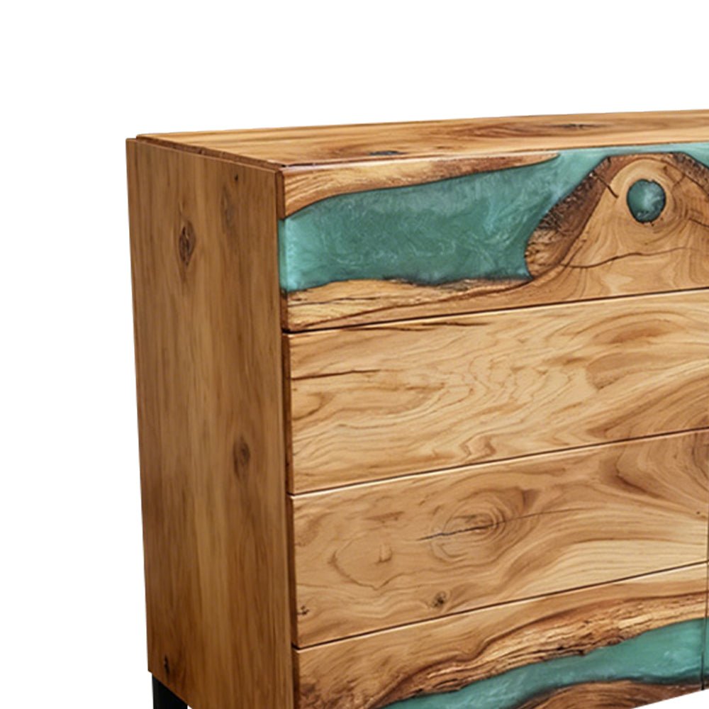 Elite Olive Wood Sideboard with Ocean Green Epoxy River ECD - 08 - Elitecustomtable