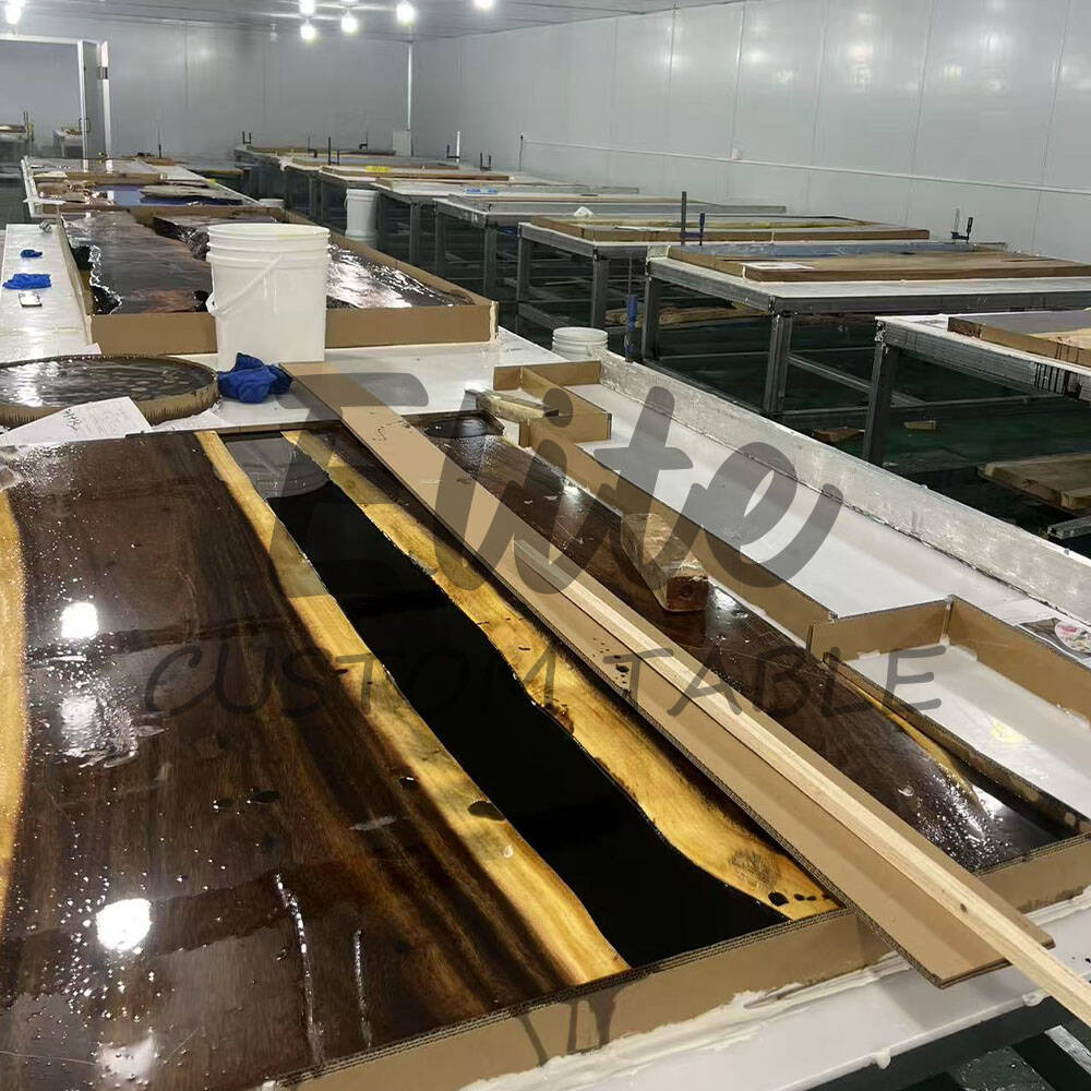 Elite Olive Wood Straight Edge Emerald Green Epoxy Rectangular Dinner Table ECT - 252 - Elitecustomtable