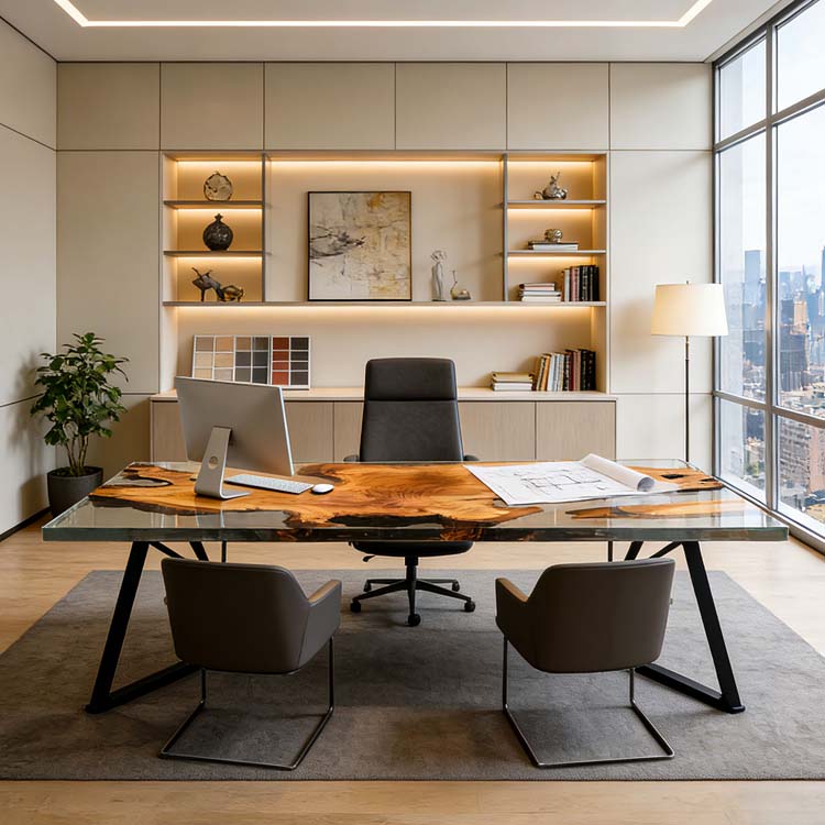 Elite Olive Wood & Transparent Resin Office Meeting Table ECT - 195 - Elitecustomtable