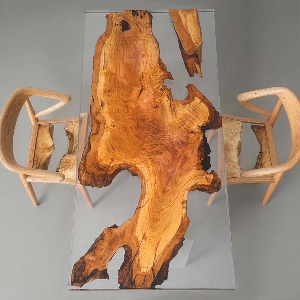 Elite Olive Wood & Transparent Resin Office Meeting Table ECT - 195 - Elitecustomtable