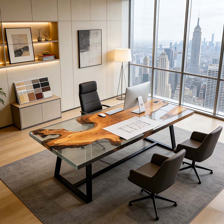 Elite Olive Wood & Transparent Resin Office Meeting Table ECT - 195 - Elitecustomtable