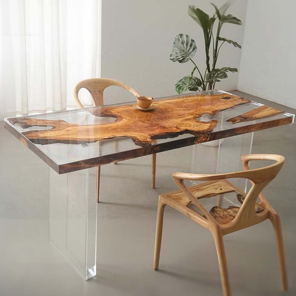 Elite Olive Wood & Transparent Resin Office Meeting Table ECT - 195 - Elitecustomtable