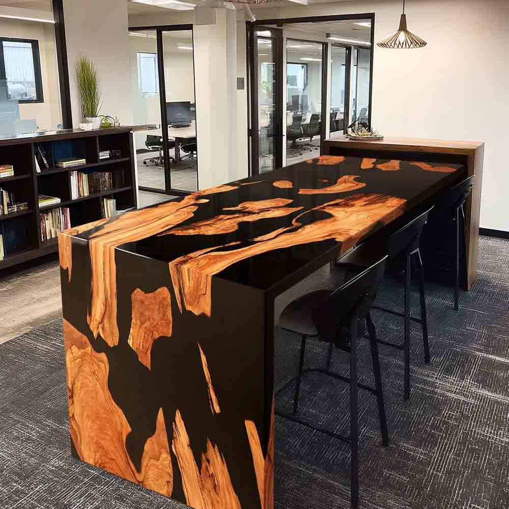 Elite Olive Wood with Black Epoxy Resin L - Shaped Waterfall Dining & Bar Tables ECT - 183 - Elitecustomtable