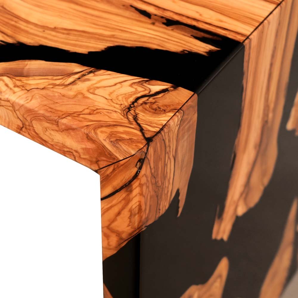 Elite Olive Wood with Black Epoxy Resin L - Shaped Waterfall Dining & Bar Tables ECT - 183 - Elitecustomtable