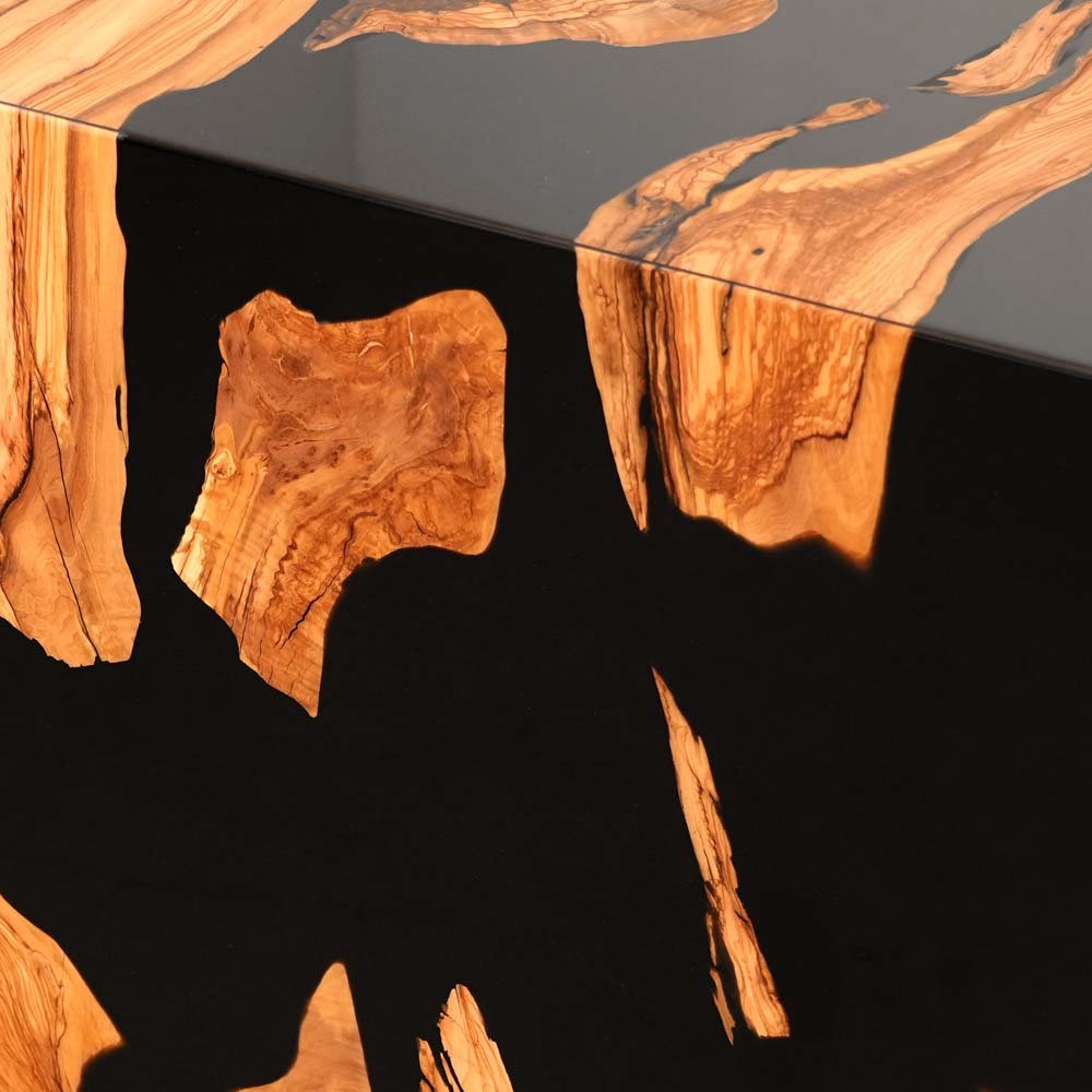 Elite Olive Wood with Black Epoxy Resin L - Shaped Waterfall Dining & Bar Tables ECT - 183 - Elitecustomtable